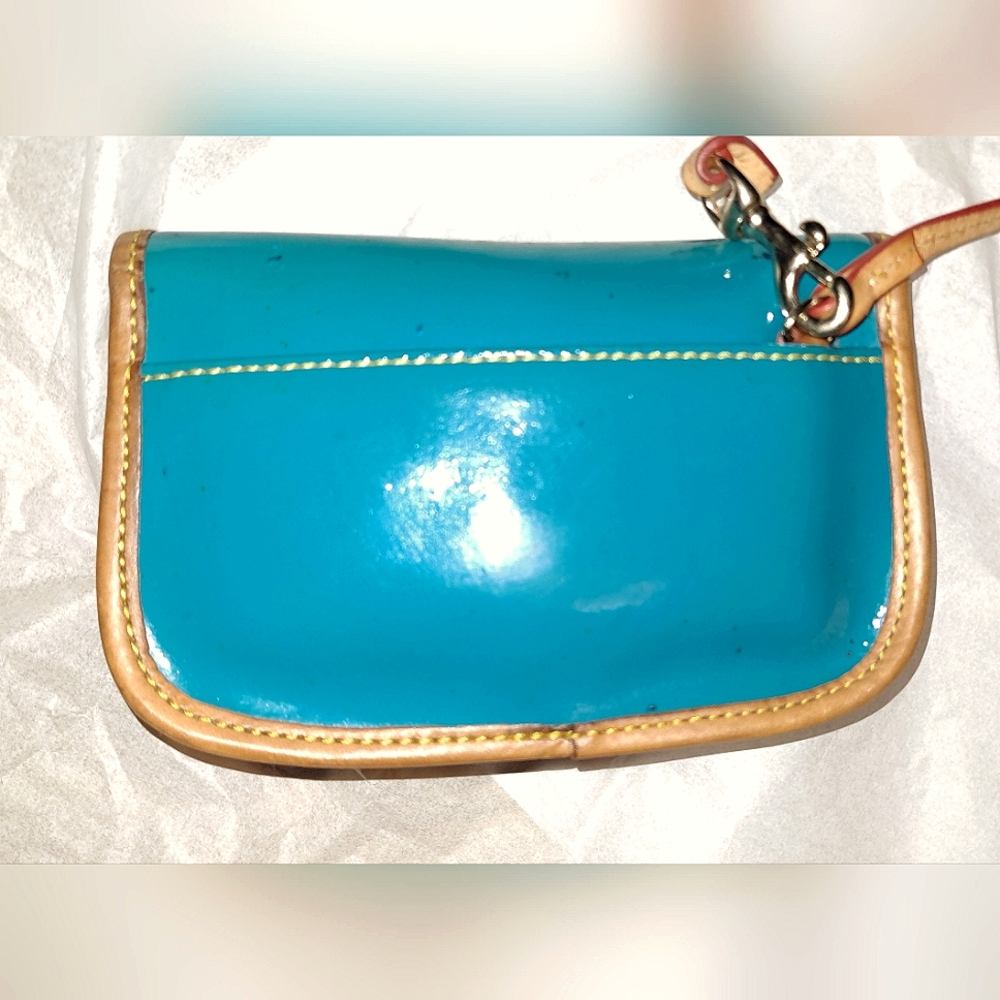 Dooney Bourke Teal Green and Tan Women's Wristlet, Clutch. Patent. CLOSING SALE - Picture 2 of 14